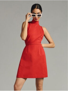 🆕 Hutch Anthropologie Little Red Mini Dress 60s Mod Mad Men Jackie O Size Small